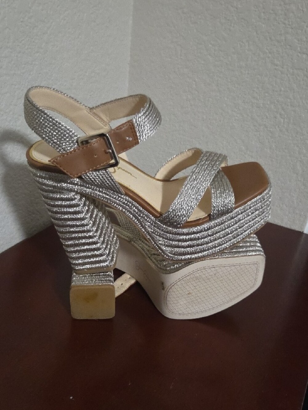 Jessica Simpson Silver Glitter Platform Block Heel Sandals - Picture 5 of 5